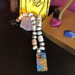 Natural Stone and Glass Reflective Necklace